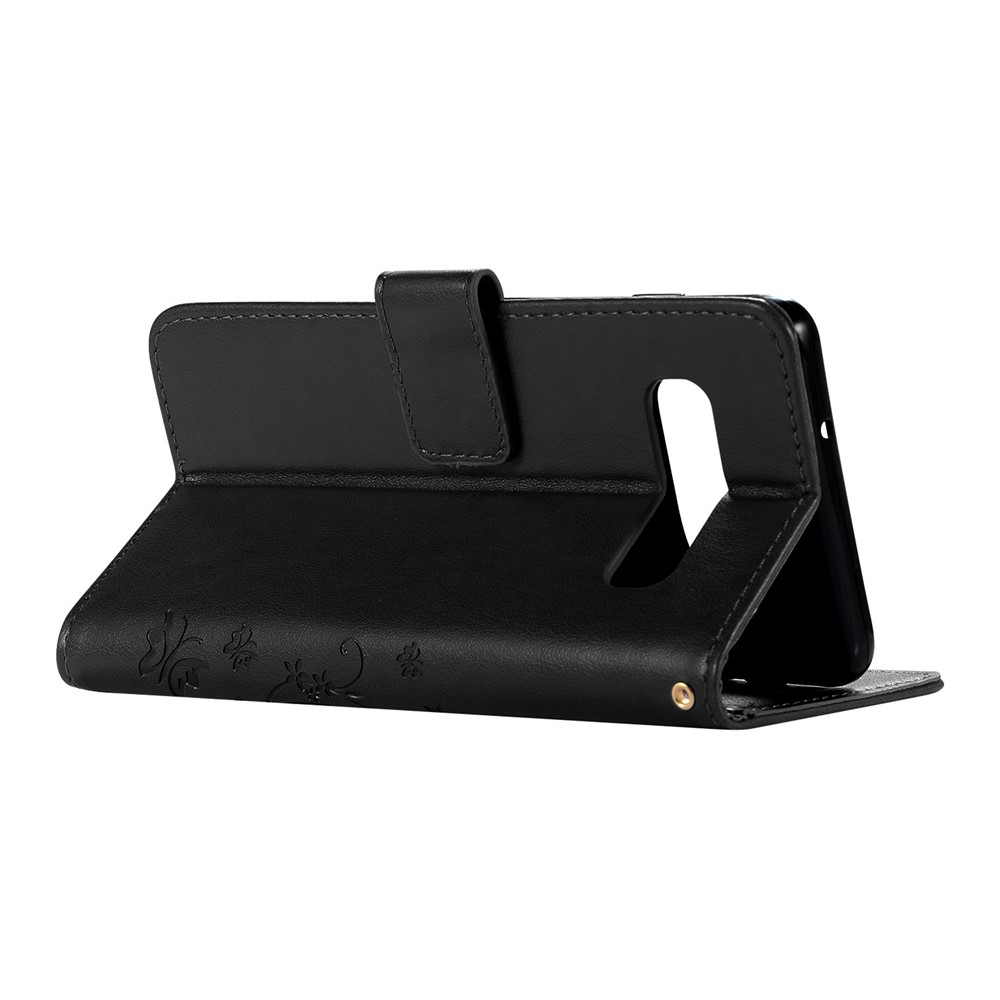 Imprint Butterfly Flower Stand Leather Case with Strap for Samsung Galaxy S10 - Black-5