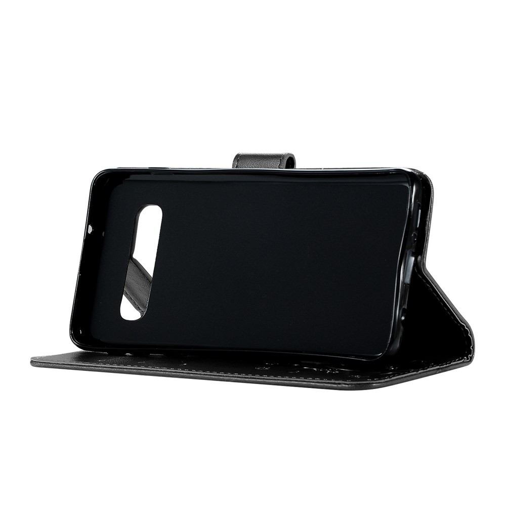 Imprint Butterfly Flower Stand Leather Case with Strap for Samsung Galaxy S10 - Black-6