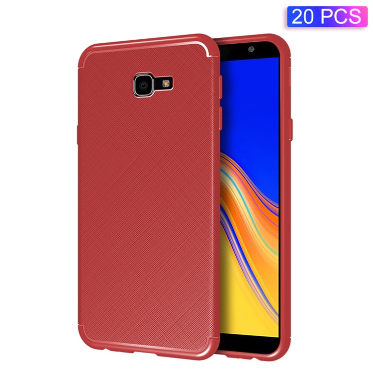 

20 Шт. / Упак. Крест Текстуры ТПУ Телефон Оболочки Для Samsung Galaxy J4 Плюс - Красный