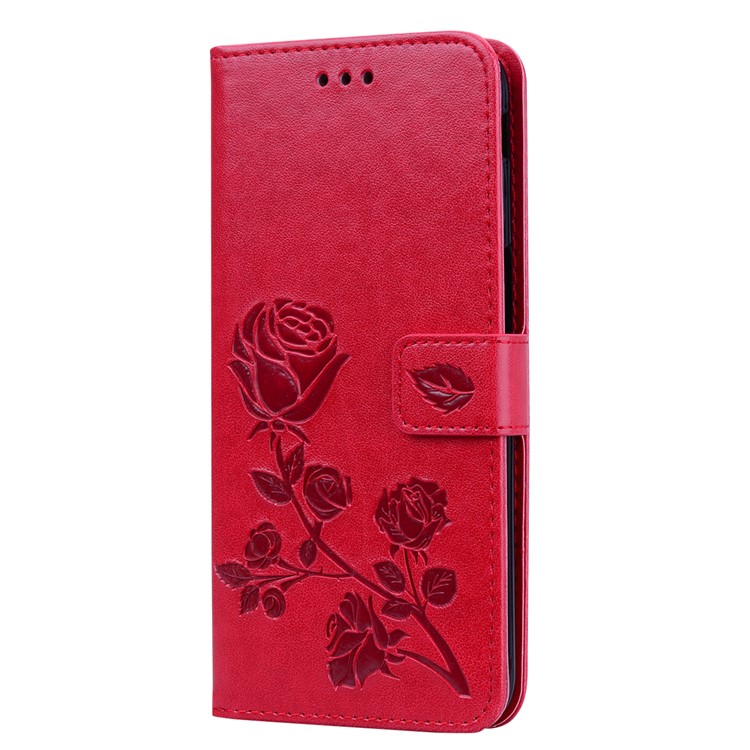 Imprinted Rose Flower Pattern Leather Wallet Case for Samsung Galaxy J6+ - Red-2