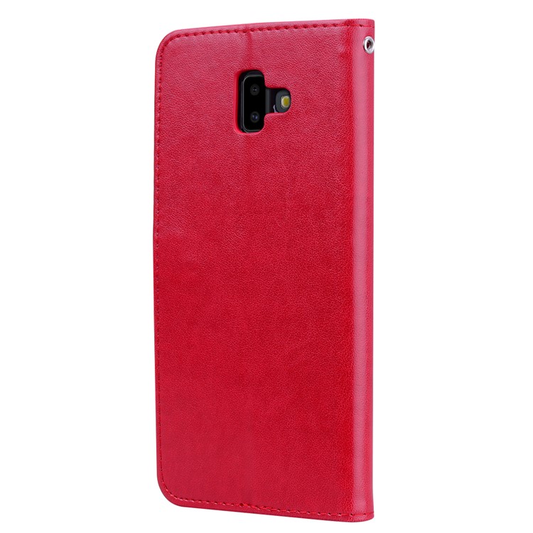 Imprinted Rose Flower Pattern Leather Wallet Case for Samsung Galaxy J6+ - Red-3