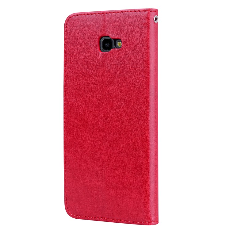 Imprinted Rose Flower Pattern Leather Wallet Case for Samsung Galaxy J4+ - Red-3