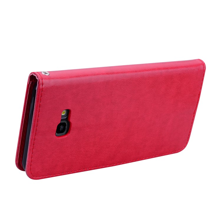 Imprinted Rose Flower Pattern Leather Wallet Case for Samsung Galaxy J4+ - Red-4