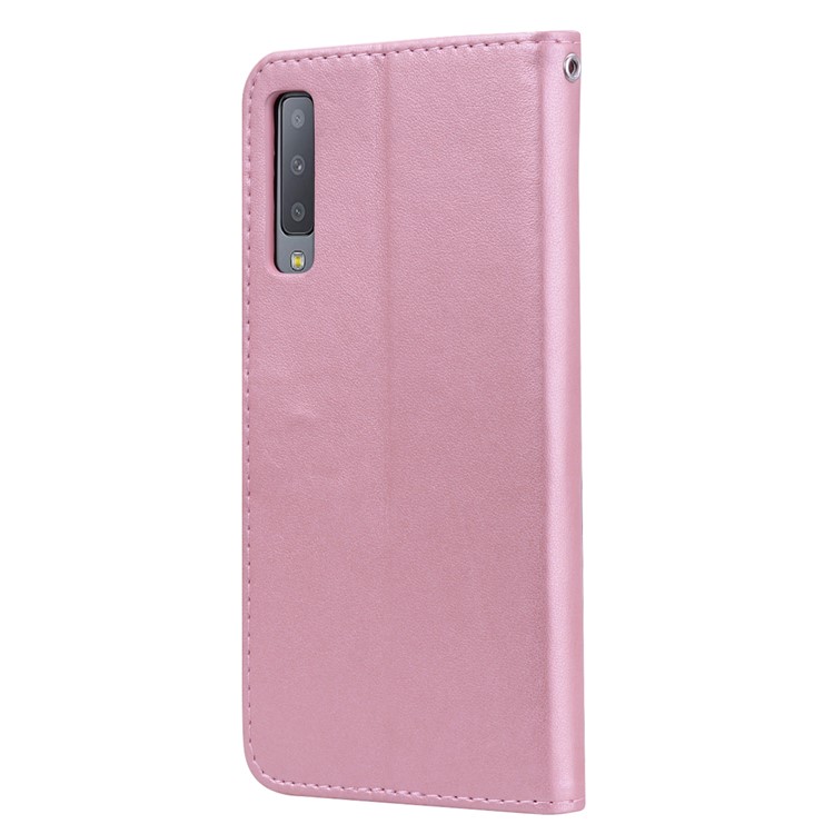 Imprinted Rose Flower Pattern Leather Wallet Cover for Samsung Galaxy A7 (2018) - Pink-3