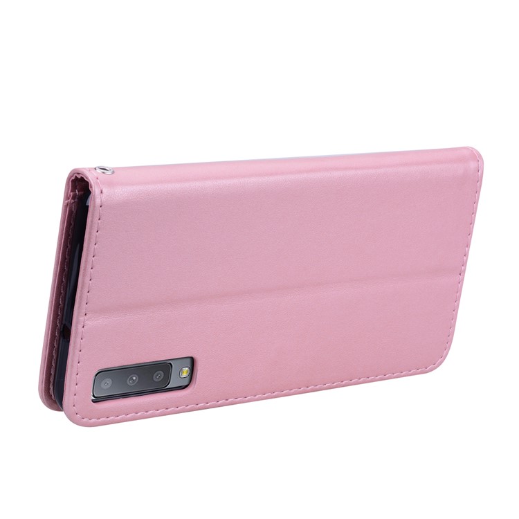 Imprinted Rose Flower Pattern Leather Wallet Cover for Samsung Galaxy A7 (2018) - Pink-4