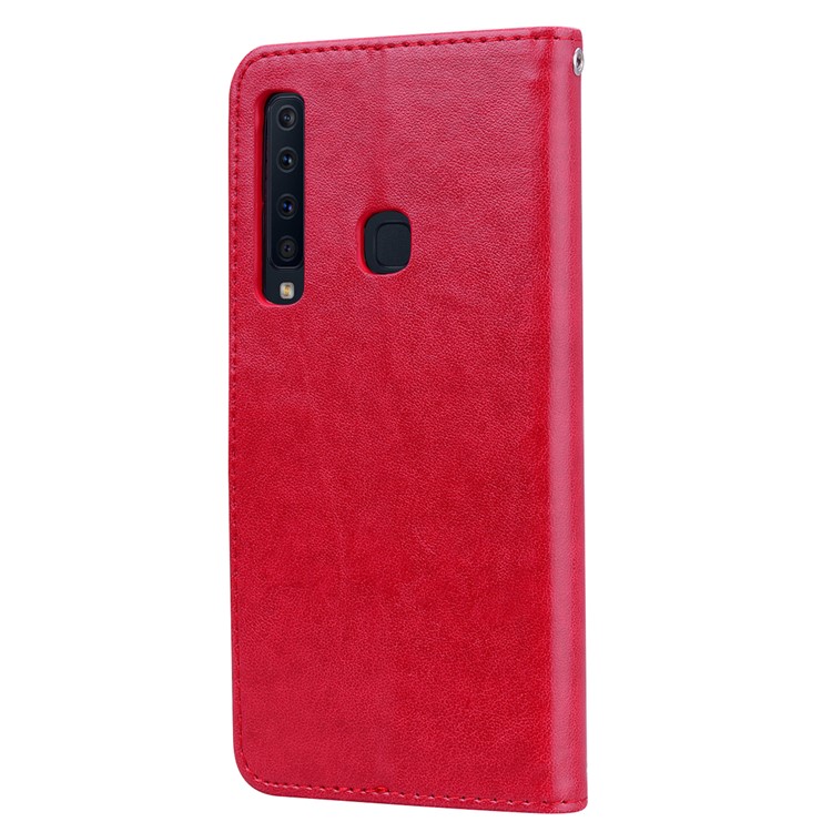 Imprinted Rose Flower Pattern Leather Wallet Case for Samsung Galaxy A9 (2018) / A9 Star Pro / A9s - Red-2