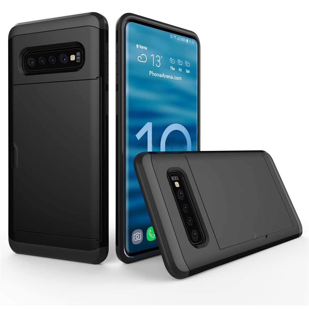 Pour Samsung Galaxy S10 Titulaire De La Carte Slide PC + TPU Hybrid Mobile Shell - Noir-1