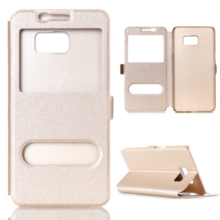 

Silk Texture Dual View Leather Case for Samsung Galaxy S7 Edge G935 - Champagne