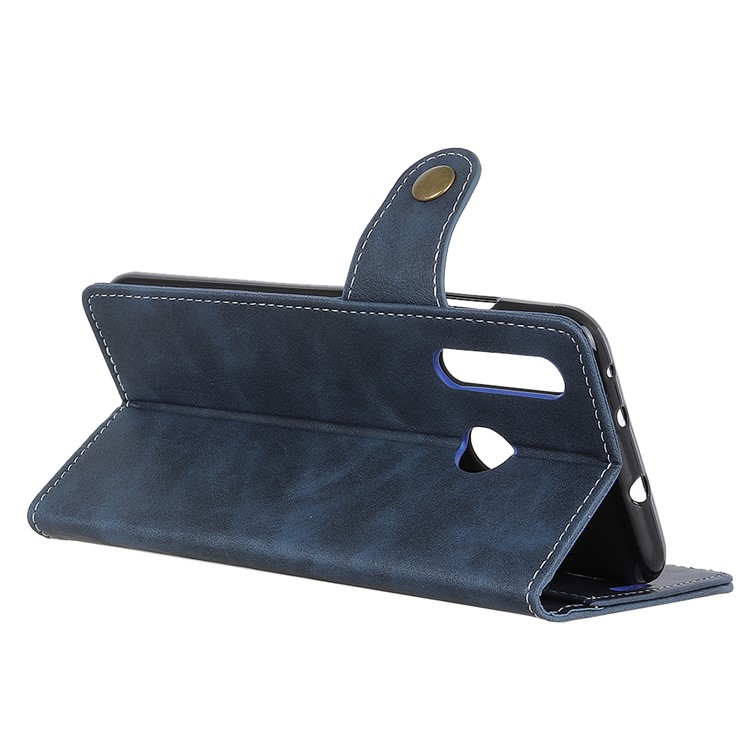 S-shape Textured PU Leather Stand Wallet Mobile Phone Shell for Samsung Galaxy A8s - Blue-8