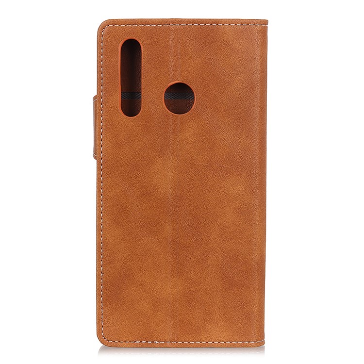 S-shape Textured PU Leather Stand Wallet Cell Phone Casing for Samsung Galaxy A8s - Brown-3