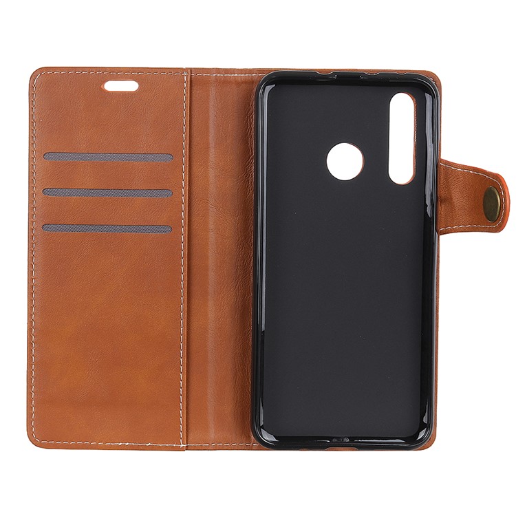 S-shape Textured PU Leather Stand Wallet Cell Phone Casing for Samsung Galaxy A8s - Brown-5