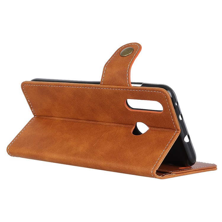 S-shape Textured PU Leather Stand Wallet Cell Phone Casing for Samsung Galaxy A8s - Brown-8