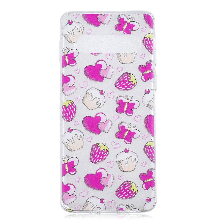 

Pattern Printing TPU Phone Cover Case for Samsung Galaxy S10 Plus - Heart and Strawberry, Galaxy S10 Plus