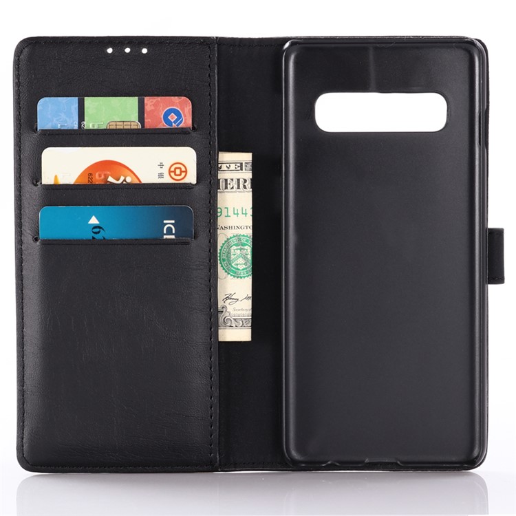 Estojo De Couro De Cavalo Maluco Stand Case Para Samsung Galaxy S10 Plus - Preto-3