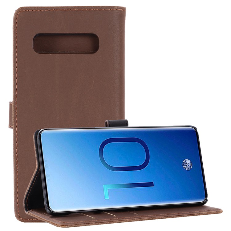 Crazy Horse Magnetic Leather Stand Cover for Samsung Galaxy S10 Plus - Coffee-1