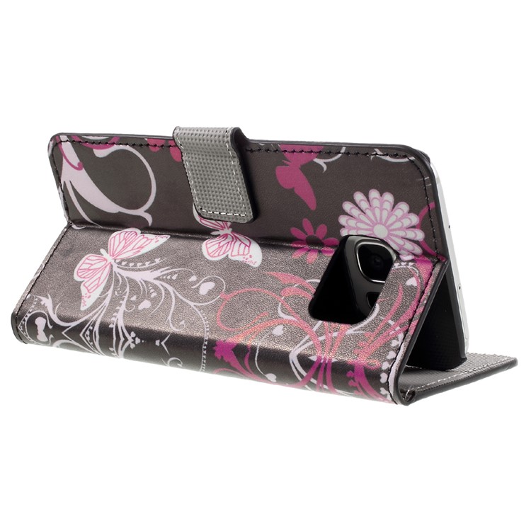 Support Case-portefeuille en cuir pour Samsung Galaxy S7 bord G935 - Butterfly Flowers-5