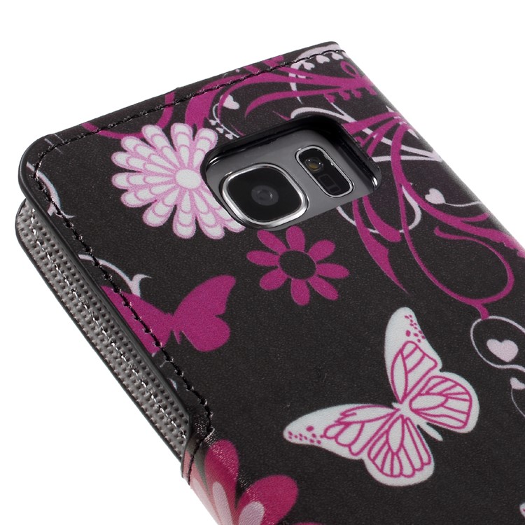 Support Case-portefeuille en cuir pour Samsung Galaxy S7 bord G935 - Butterfly Flowers-9