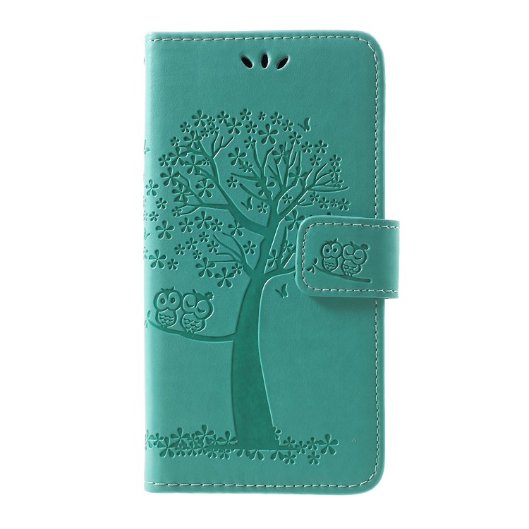 Impressão Árvore Coruja Padrão PU Carteira De Couro Tampa Móvel Para Samsung Galaxy S10 - Ciano-1