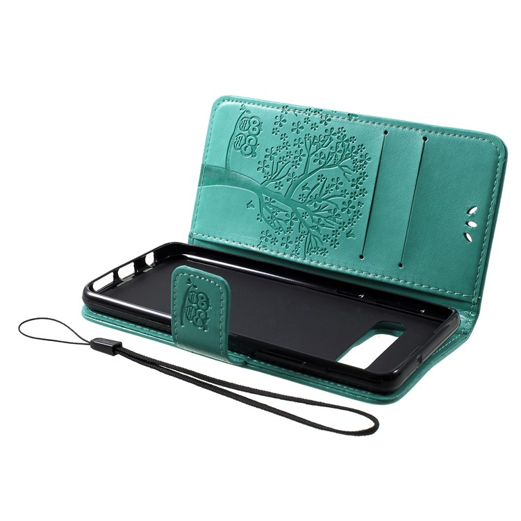 Impressão Árvore Coruja Padrão PU Carteira De Couro Tampa Móvel Para Samsung Galaxy S10 - Ciano-5