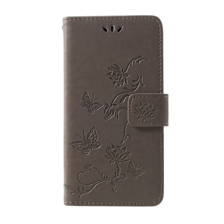 Tampa Do Couro Do Suporte Da Carteira Da Flor De Borboleta Da Impressão Para A Galáxia S10 De Samsung Mais - Cinzento-1