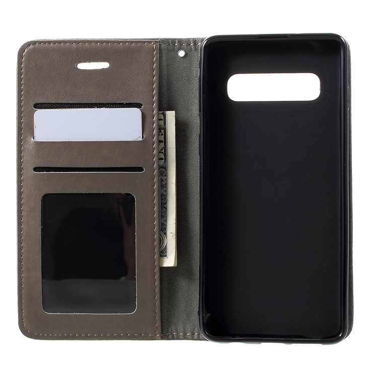 Para Samsung Galaxy S10 Além De Impressão Gato E Peixe Osso Carteira Suporte Capa De Couro - Cinzento-5