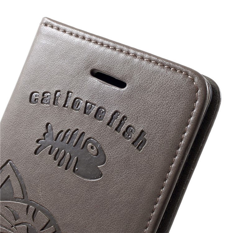 Para Samsung Galaxy S10 Além De Impressão Gato E Peixe Osso Carteira Suporte Capa De Couro - Cinzento-8
