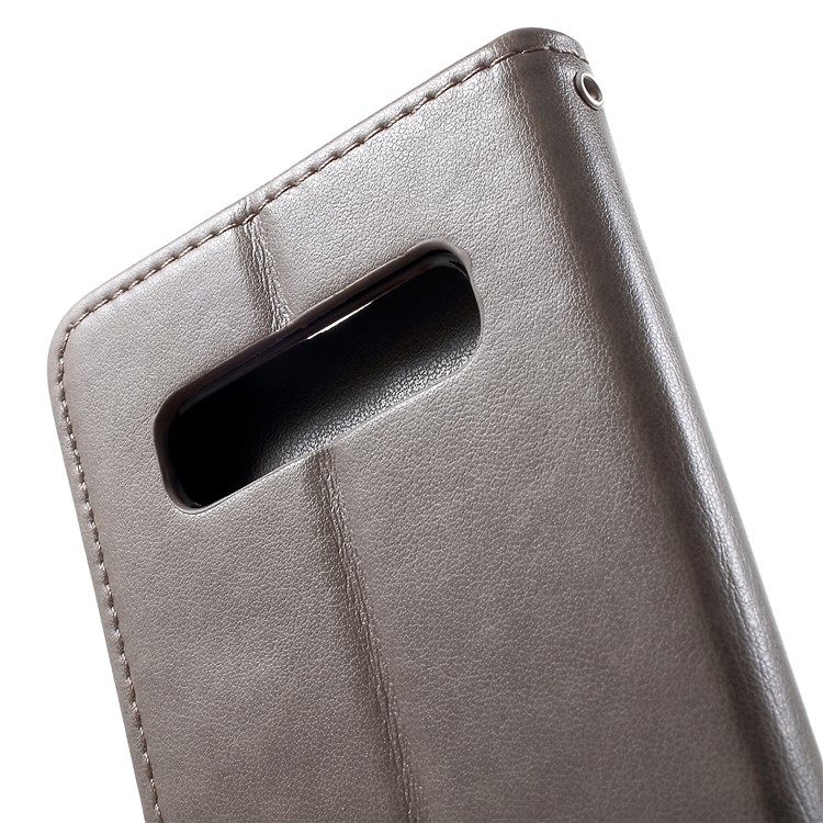 Para Samsung Galaxy S10 Além De Impressão Gato E Peixe Osso Carteira Suporte Capa De Couro - Cinzento-9