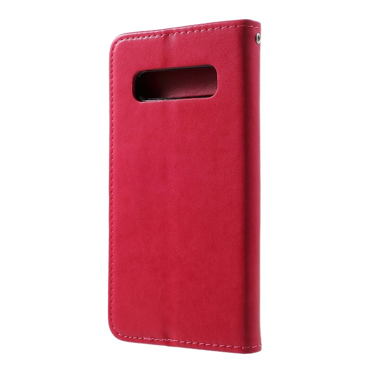 For Samsung Galaxy S10 Plus Imprint Cat and Fish Bone Wallet Stand Leather Case - Rose-3