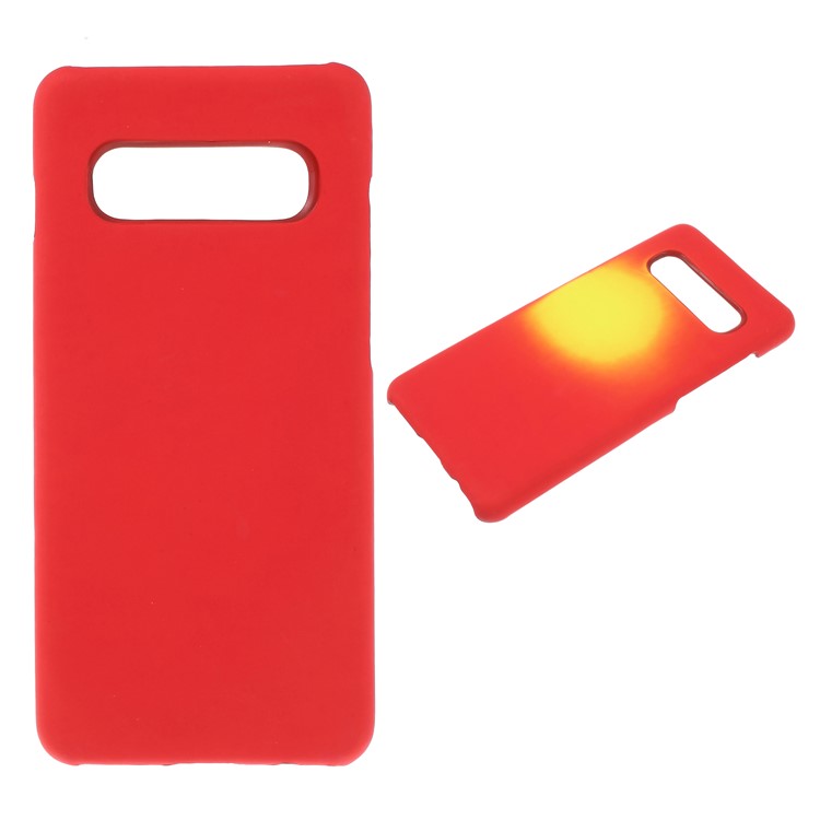 Thermal Induction Fluorescent Color Changing PU Leather Coated PC Back Cover for Samsung Galaxy S10 - Red / Yellow-1