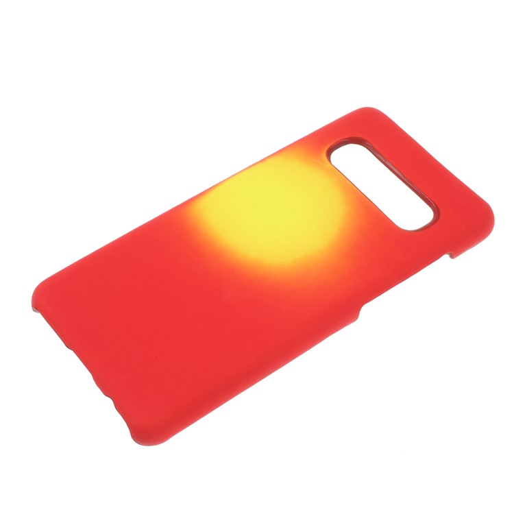 Thermal Induction Fluorescent Color Changing PU Leather Coated PC Back Cover for Samsung Galaxy S10 - Red / Yellow-4