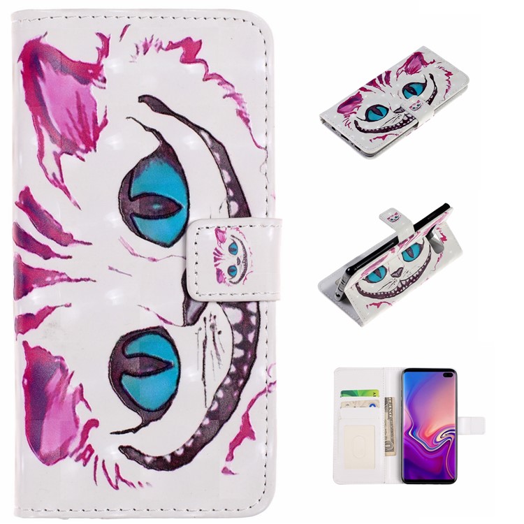 

For Samsung Galaxy S10 Plus Embossed Pattern Leather Wallet Flip Cover [Light Spot Decor] - Cat, Galaxy S10 Plus