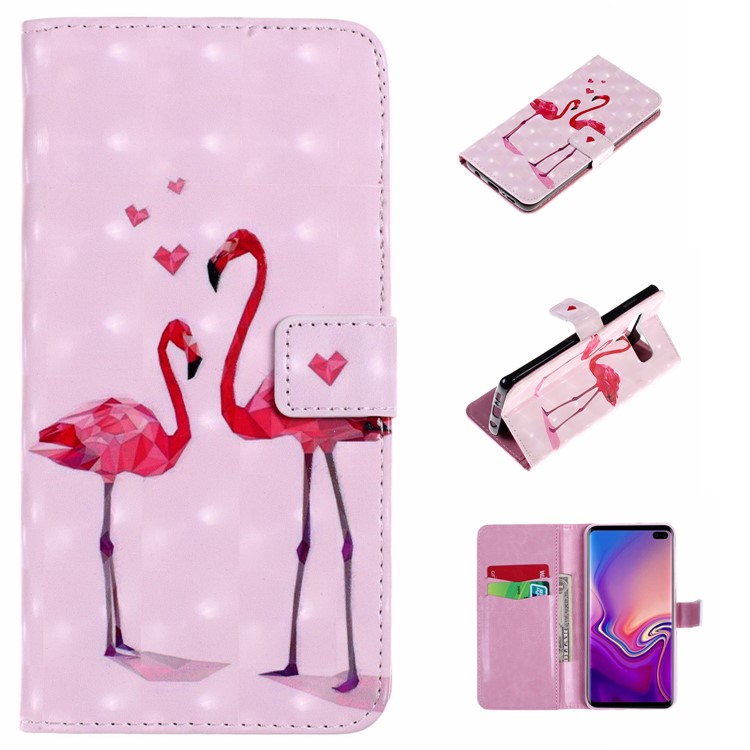 

For Samsung Galaxy S10 Plus Embossed Pattern Leather Wallet Stand Case [Light Spot Decor] - Flamingo, Galaxy S10 Plus