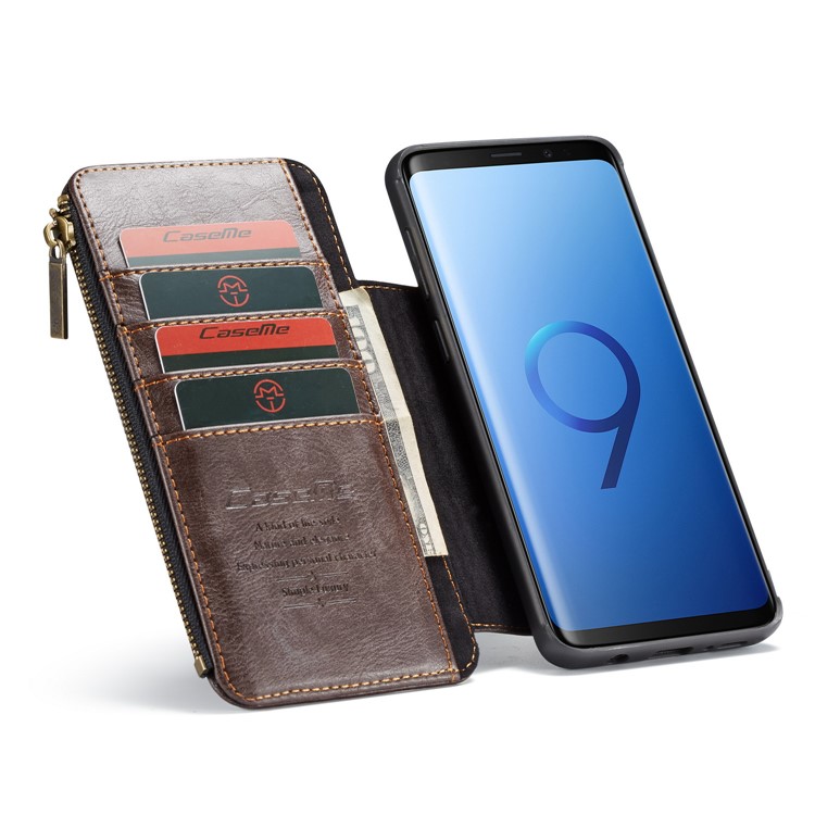 CASEME 011 Series Detachable 2-in-1 Business Zipper Leather Wallet Phone Case for Samsung Galaxy S9+ SM-G965 - Coffee-11
