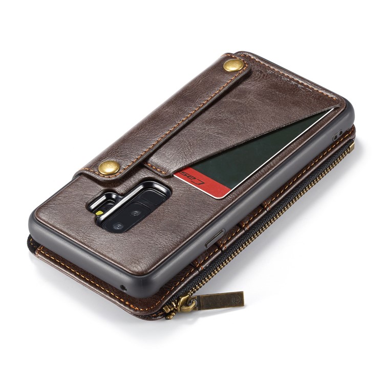 CASEME 011 Series Detachable 2-in-1 Business Zipper Leather Wallet Phone Case for Samsung Galaxy S9+ SM-G965 - Coffee-13