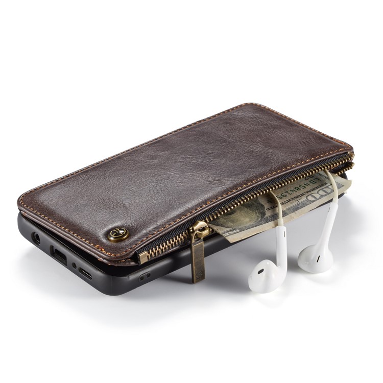 CASEME 011 Series Detachable 2-in-1 Business Zipper Leather Wallet Phone Case for Samsung Galaxy S9+ SM-G965 - Coffee-14