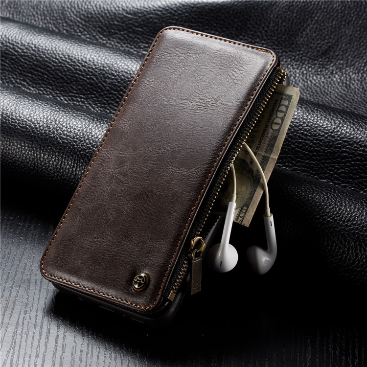 CASEME 011 Series Detachable 2-in-1 Business Zipper Leather Wallet Phone Case for Samsung Galaxy S9+ SM-G965 - Coffee-17