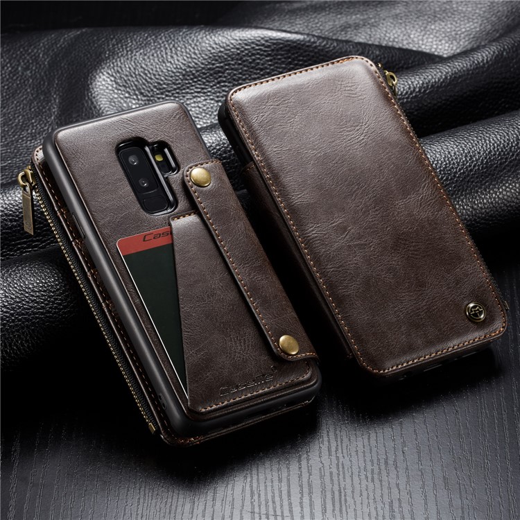 CASEME 011 Series Detachable 2-in-1 Business Zipper Leather Wallet Phone Case for Samsung Galaxy S9+ SM-G965 - Coffee-18