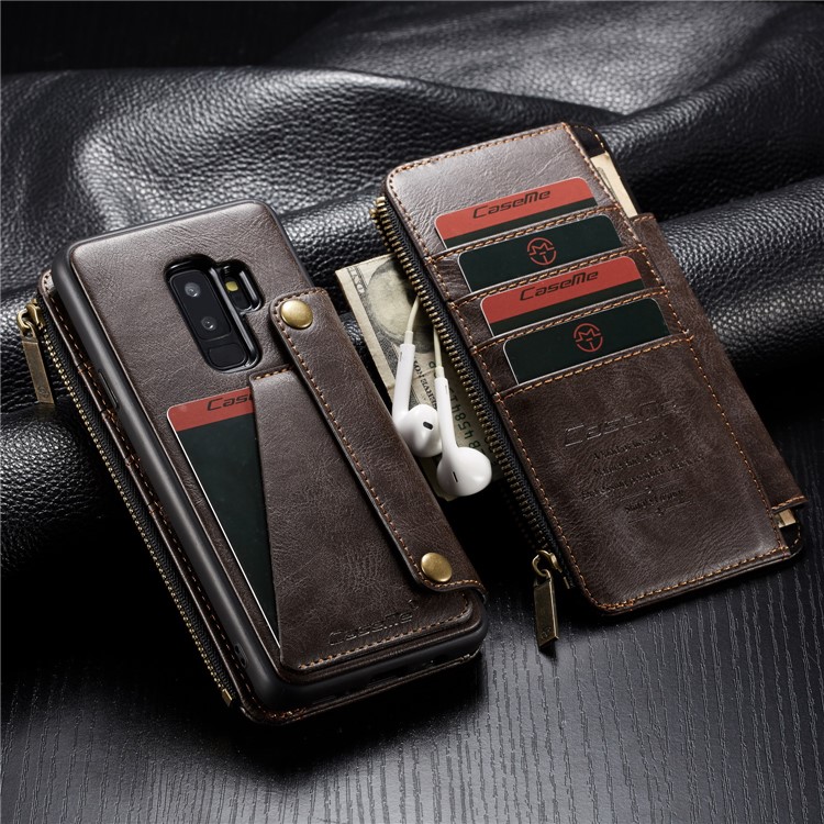 CASEME 011 Series Detachable 2-in-1 Business Zipper Leather Wallet Phone Case for Samsung Galaxy S9+ SM-G965 - Coffee-19