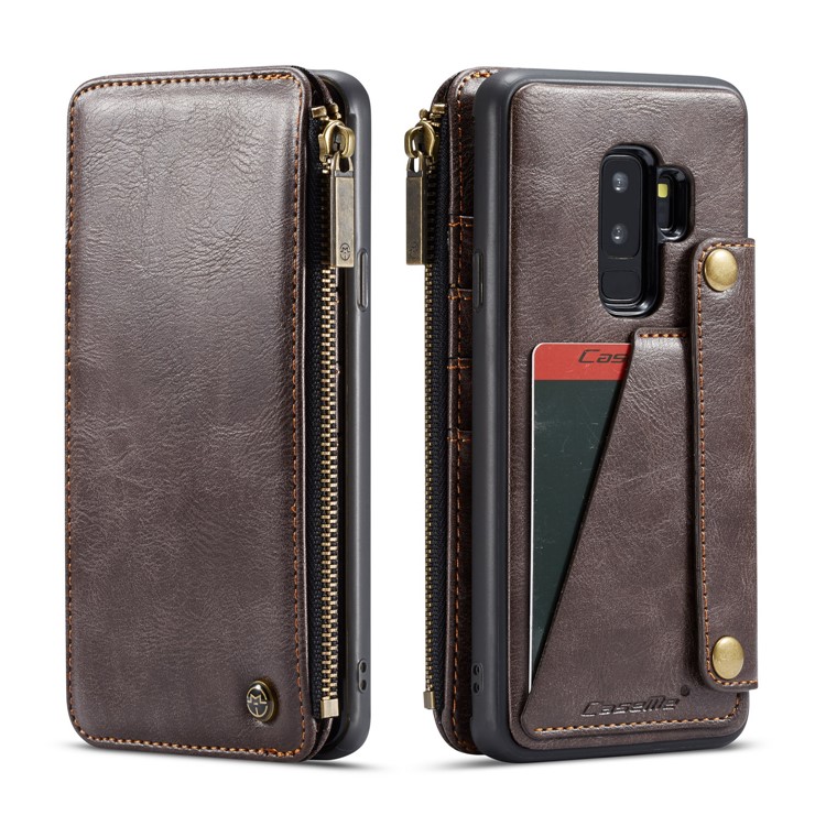 CASEME 011 Series Detachable 2-in-1 Business Zipper Leather Wallet Phone Case for Samsung Galaxy S9+ SM-G965 - Coffee-20