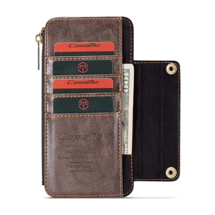 CASEME 011 Series Detachable 2-in-1 Business Zipper Leather Wallet Phone Case for Samsung Galaxy S9+ SM-G965 - Coffee-5