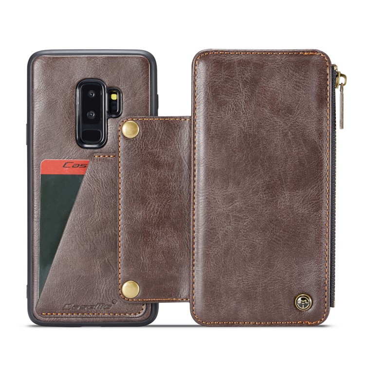 CASEME 011 Series Detachable 2-in-1 Business Zipper Leather Wallet Phone Case for Samsung Galaxy S9+ SM-G965 - Coffee-6