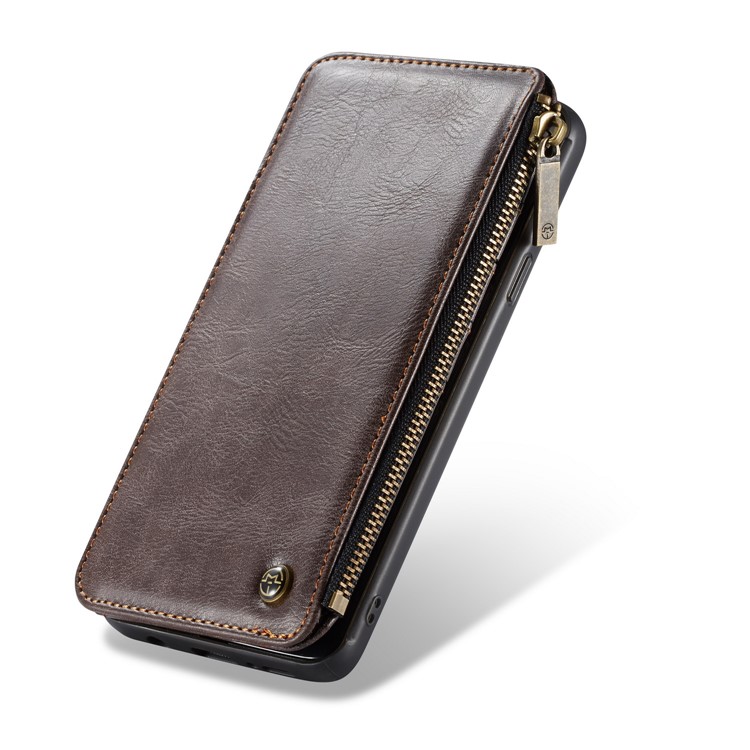 CASEME 011 Series Detachable 2-in-1 Business Zipper Leather Wallet Phone Case for Samsung Galaxy S9+ SM-G965 - Coffee-7