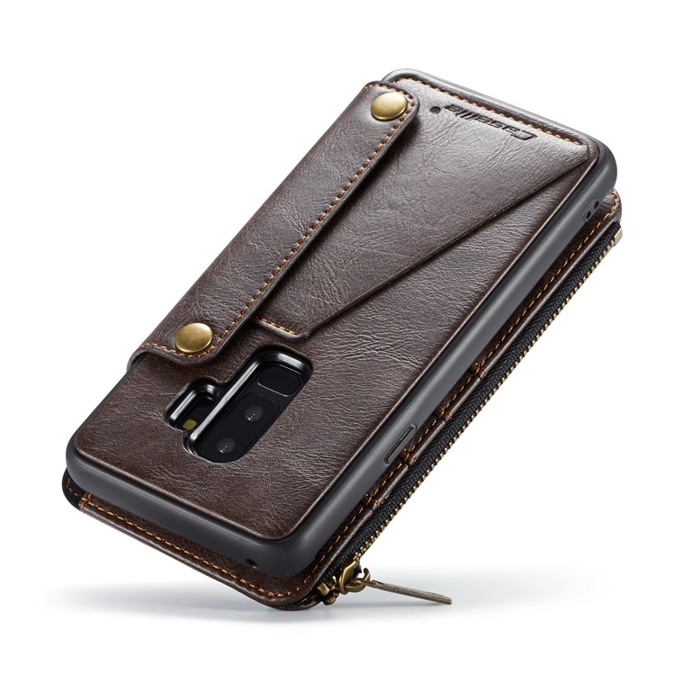 CASEME 011 Series Detachable 2-in-1 Business Zipper Leather Wallet Phone Case for Samsung Galaxy S9+ SM-G965 - Coffee-8