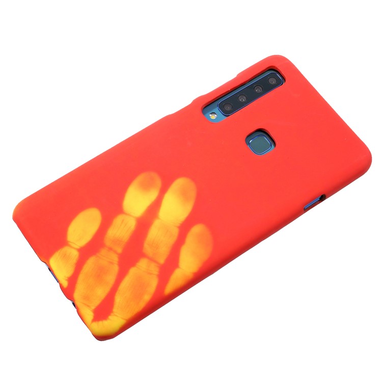 Thermal Induction Fluorescent Color Changing PU Leather Coated PC Back Case for Samsung Galaxy A9 (2018) / A9 Star Pro / A9s - Red / Orange-7