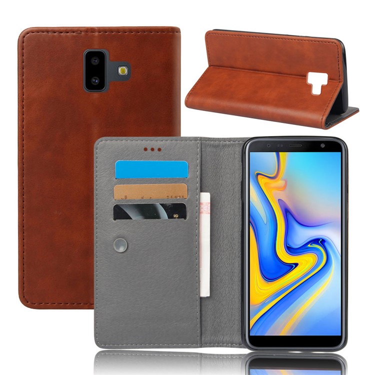 

Crazy Horse Wallet Leather Flip Case with Suction Cup for Samsung Galaxy J6 Plus - Brown, Galaxy J6+