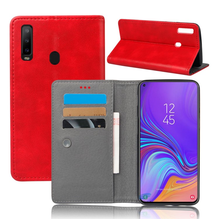 

Сумасшедший Конский Кожаный Флип С Присоской Для Samsung Galaxy A8S - Красный, Galaxy A8s