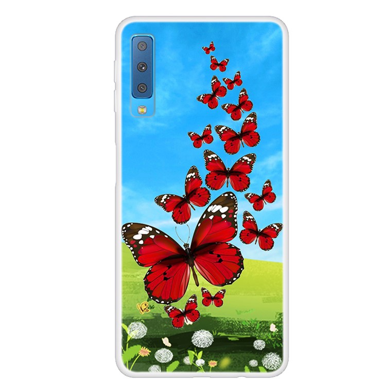 

For Samsung Galaxy A7 (2018) Patterning Printing TPU Protection Phone Shell - Red Butterflies, Galaxy A7 (2018)