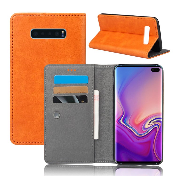 

Для Samsung Galaxy S10 Plus Сумасшедшая Лошадь Кожаный Кошелек Сотовый Телефон Крышка С Присоской - Оранжевый, Galaxy S10 Plus