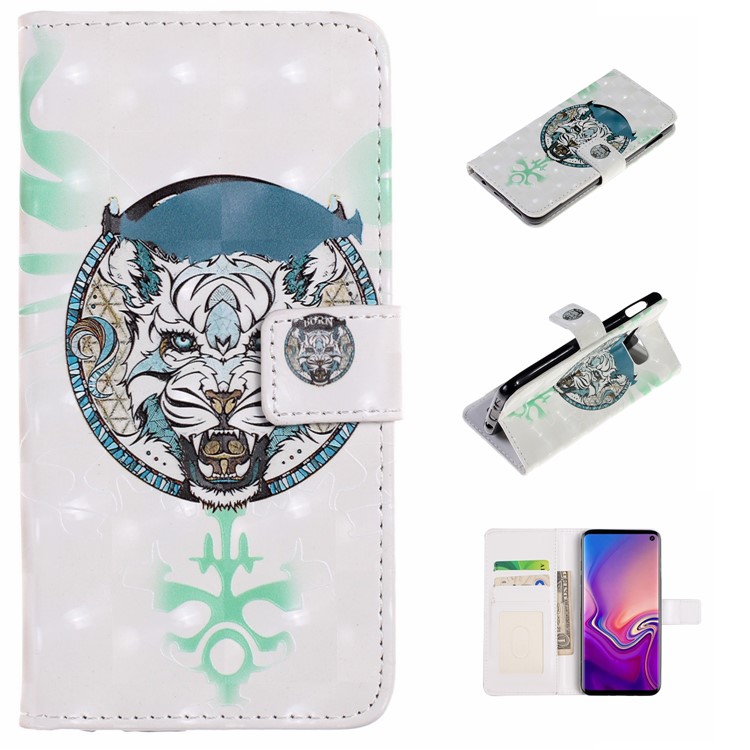 

For Samsung Galaxy S10e Embossed Pattern [Light Spot Decor] Leather Wallet Shell - Fierce Animal, Galaxy S10e