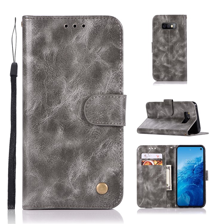 

Vintage Premium PU Leather Wallet Cover with Stand for Samsung Galaxy S10e - Grey, Galaxy S10e